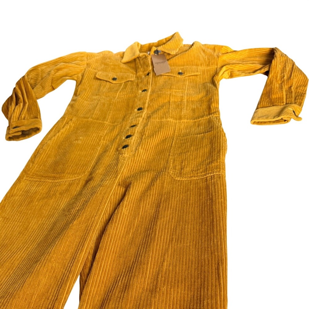 Parisienne et Alors Corduroy Jumpsuit Mustard Yellow 38 Long Sleeve Utility Boho - Picture 6 of 7